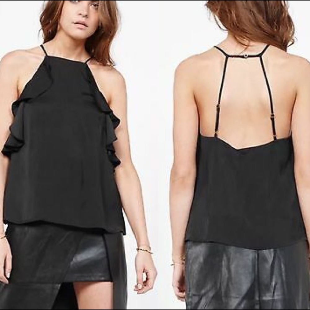 MINKPINK Black Satin Cami tank top open back Small